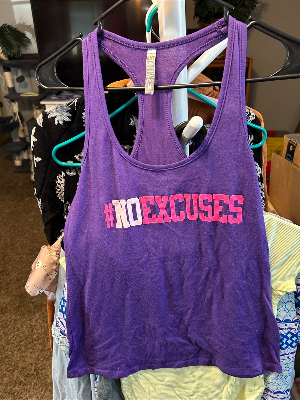 OMT Active #NOEXCUSES Purple Racerback Tank Top Size M